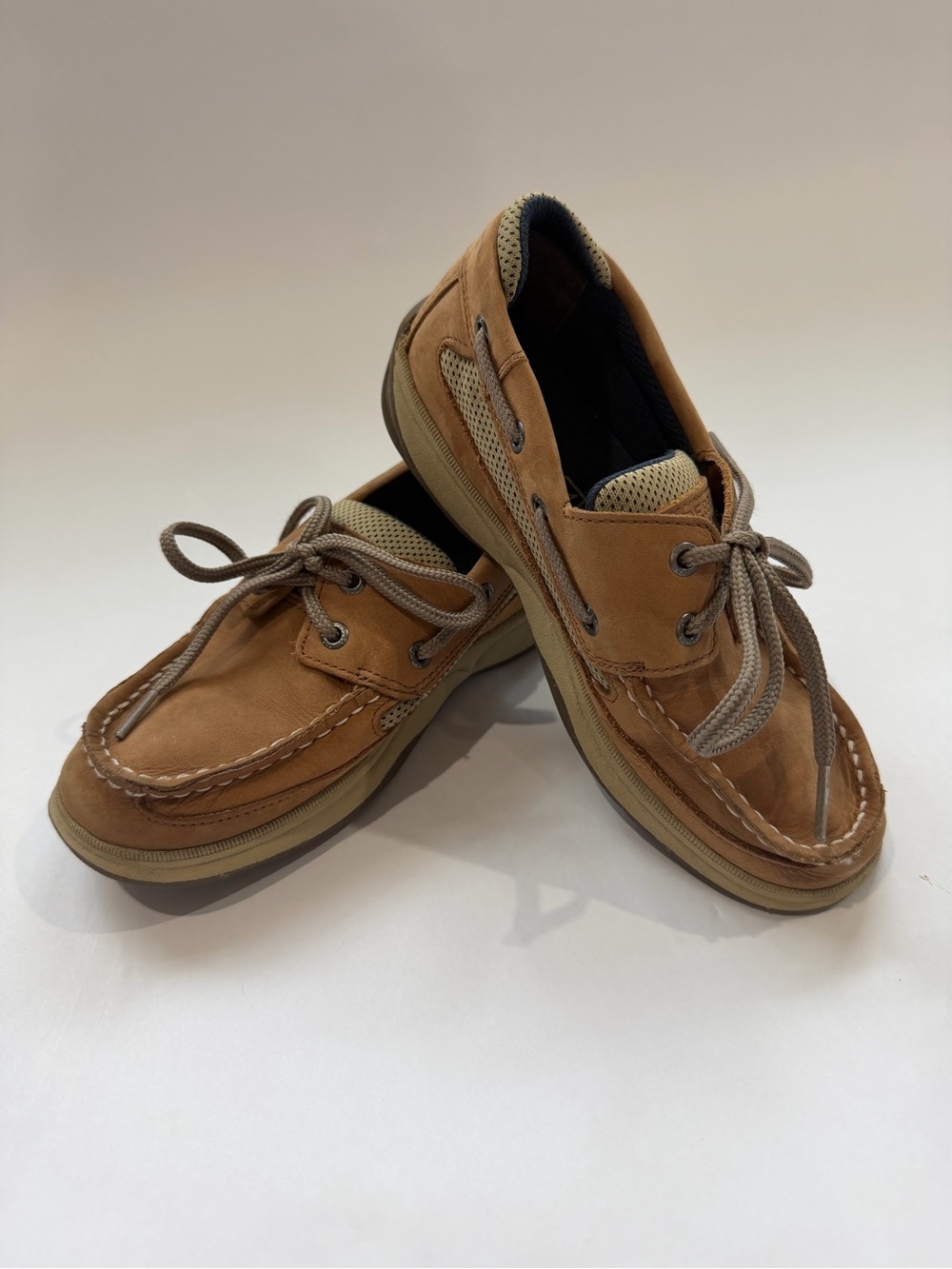 Sperry Kids Tan Boat Shoes with Beige Accents
